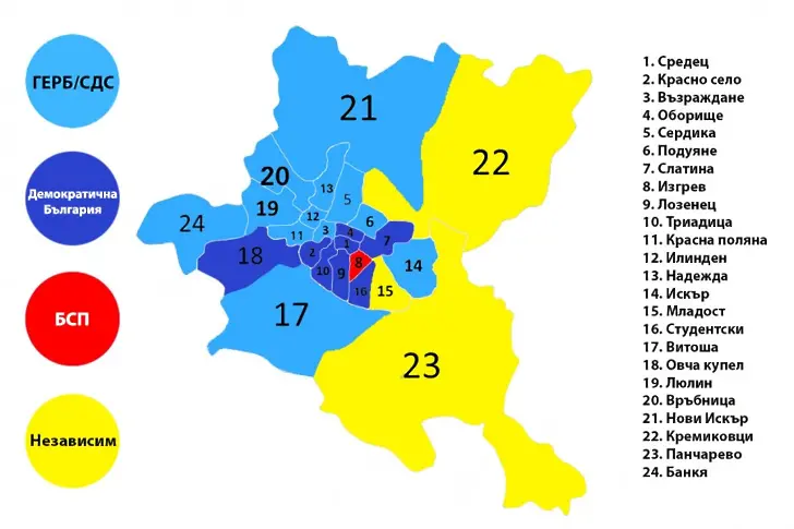 Кой къде печели: резултатите по райони в София (КАРТА)