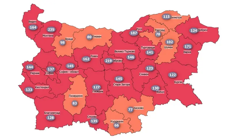 COVID картата на България: все по-малко червена