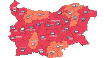COVID картата на България: все по-малко червена
