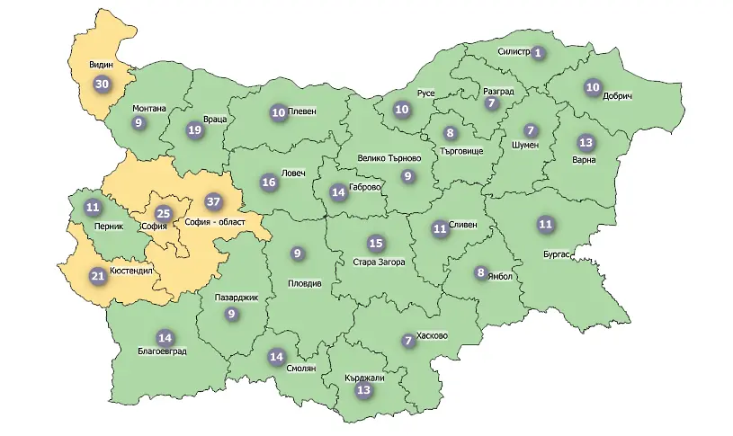 COVID картата: само четири области извън зелената зона