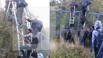 Кадри как група мигранти прескача оградата на границата между България