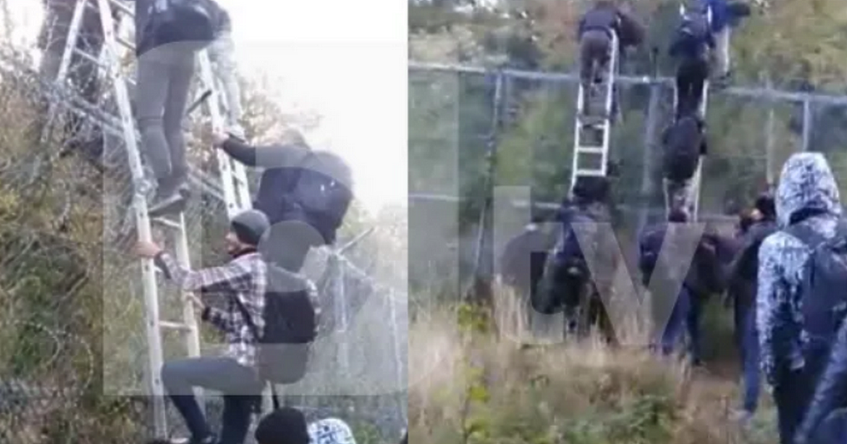 Кадри как група мигранти прескача оградата на границата между България
