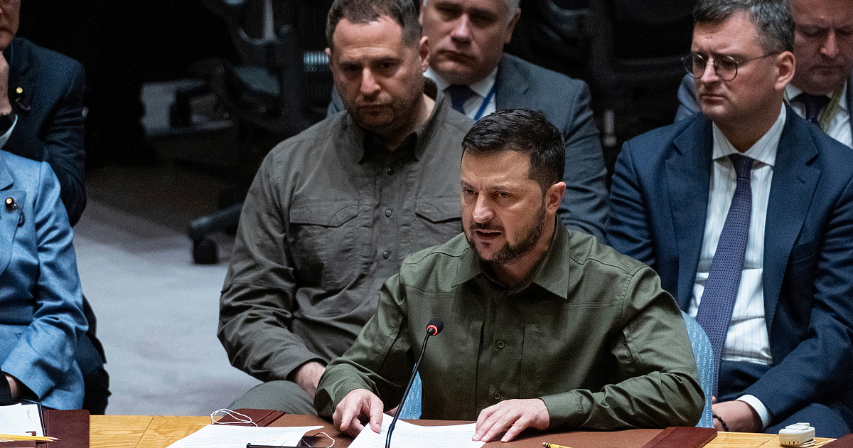 Украинският президент Володимир Зеленски говори днес в Съвета за сигурност
