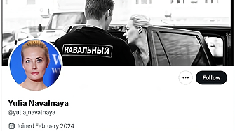 X (Twitter) блокира за кратко профила на Навалная - ден след като бе създаден