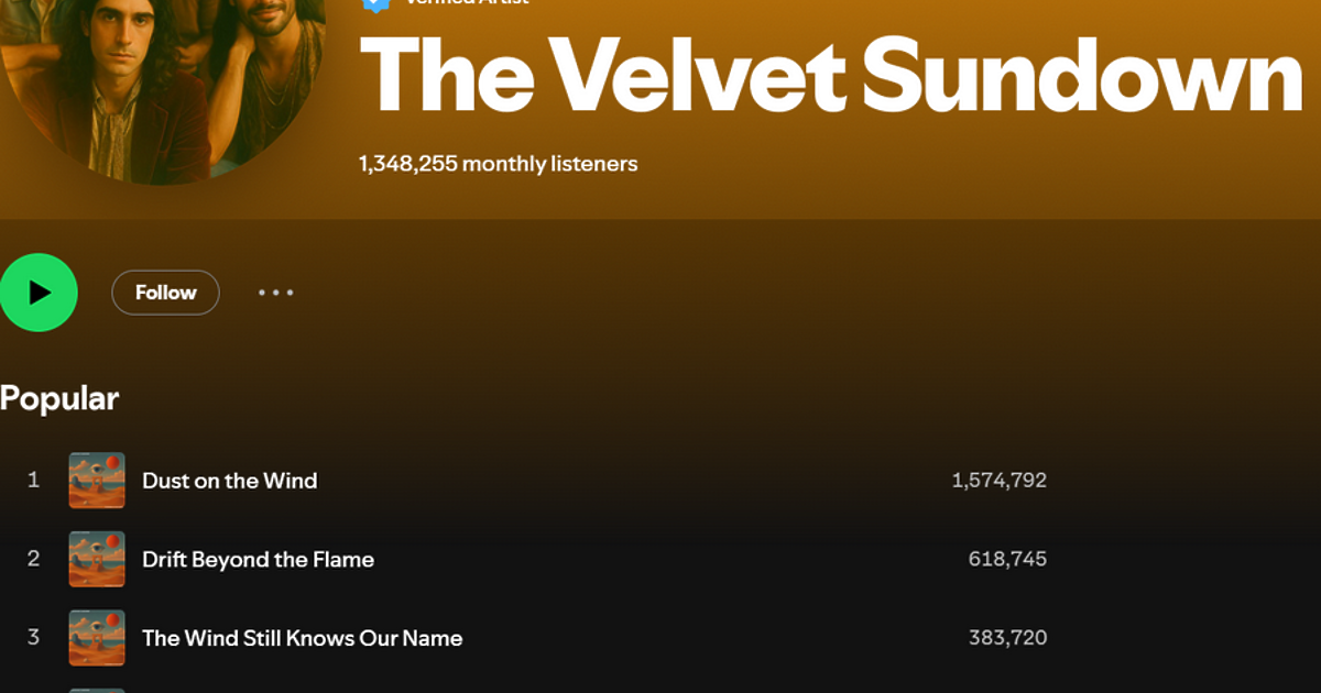 Групата Velvet Sundown бързо спечели популярност, като стигна над 1,3 млн. стриймвания в Spotify